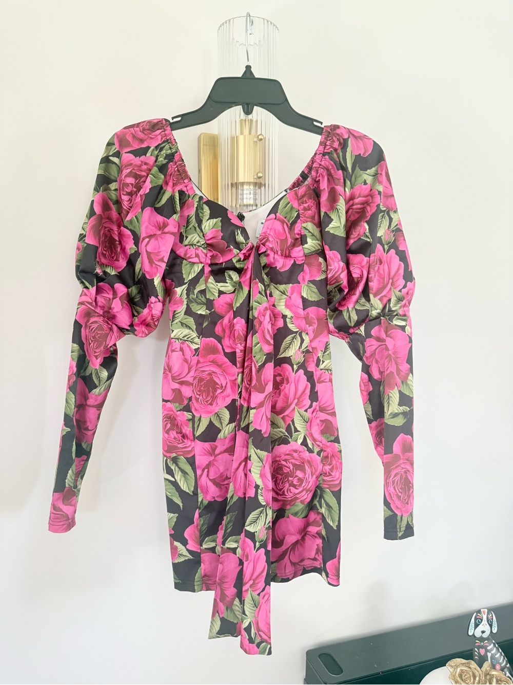 ASOS Pink Rose-Print Long-Sleeve Mini Dress